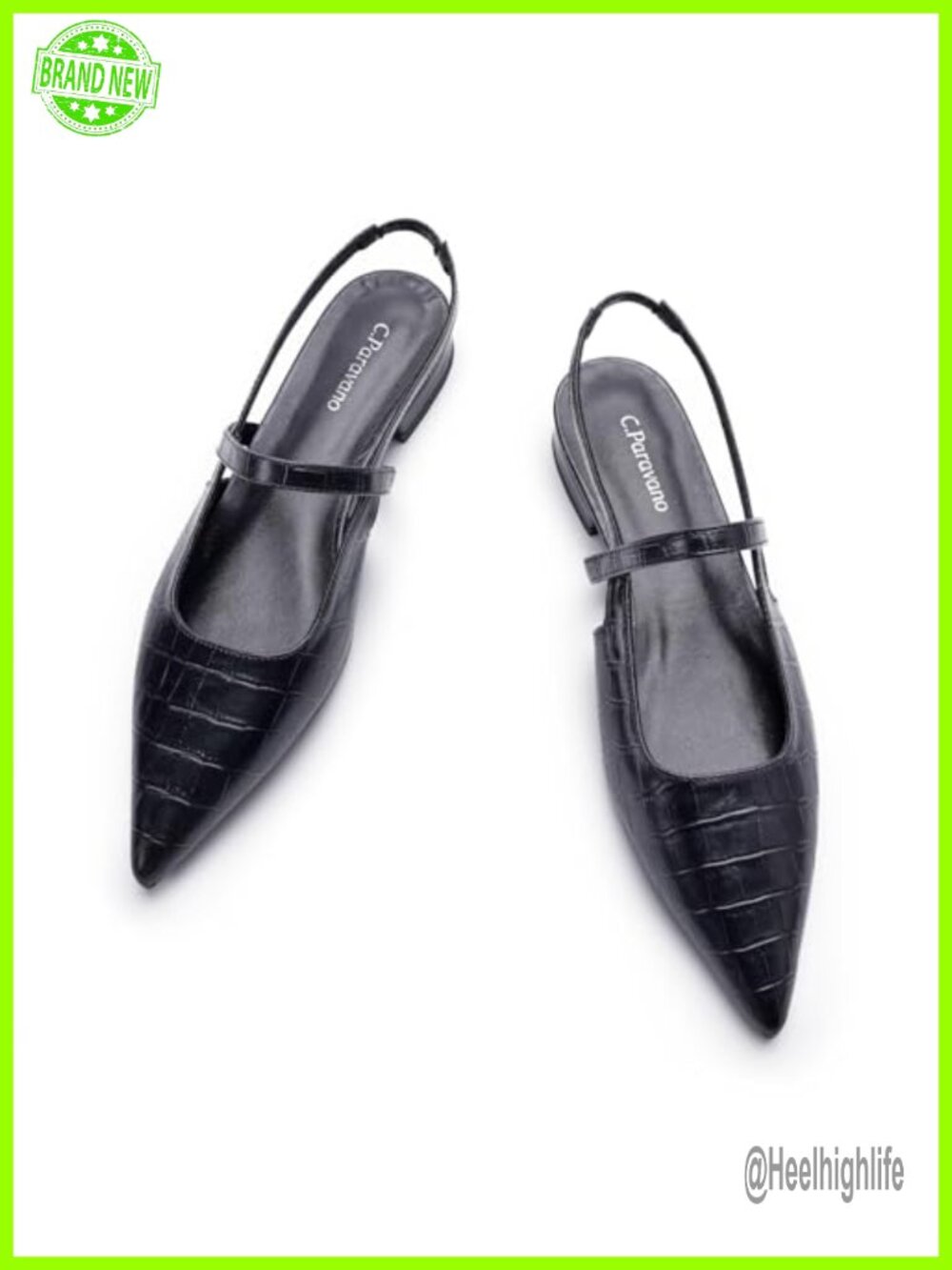 Nappa Lambskin Slingback Flats Pointed Toe Block Heel Dressy Sandals